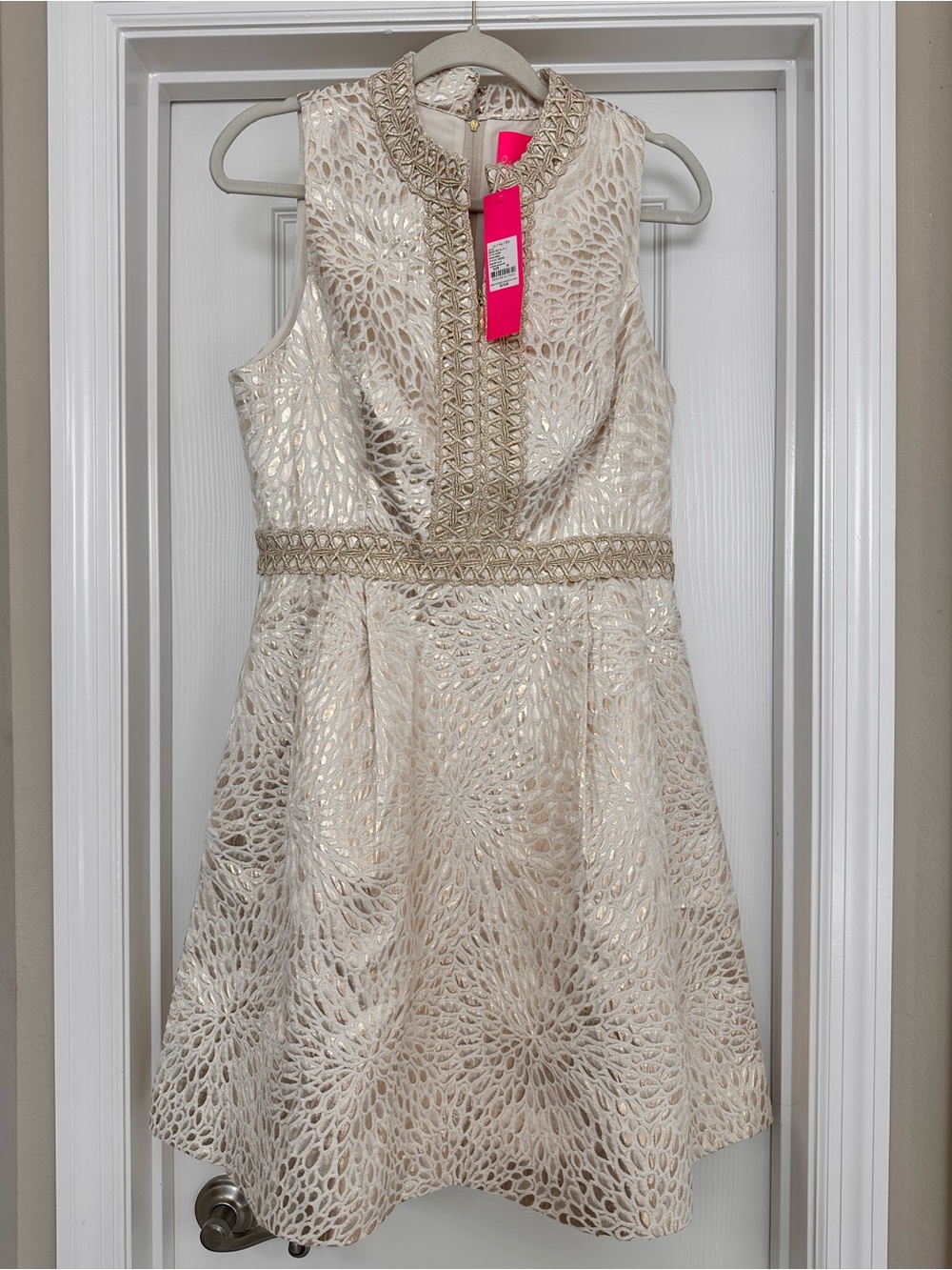 Lilly Pulitzer Franci Ivory Dress with Gold Accents - Sleeveless Party Dress